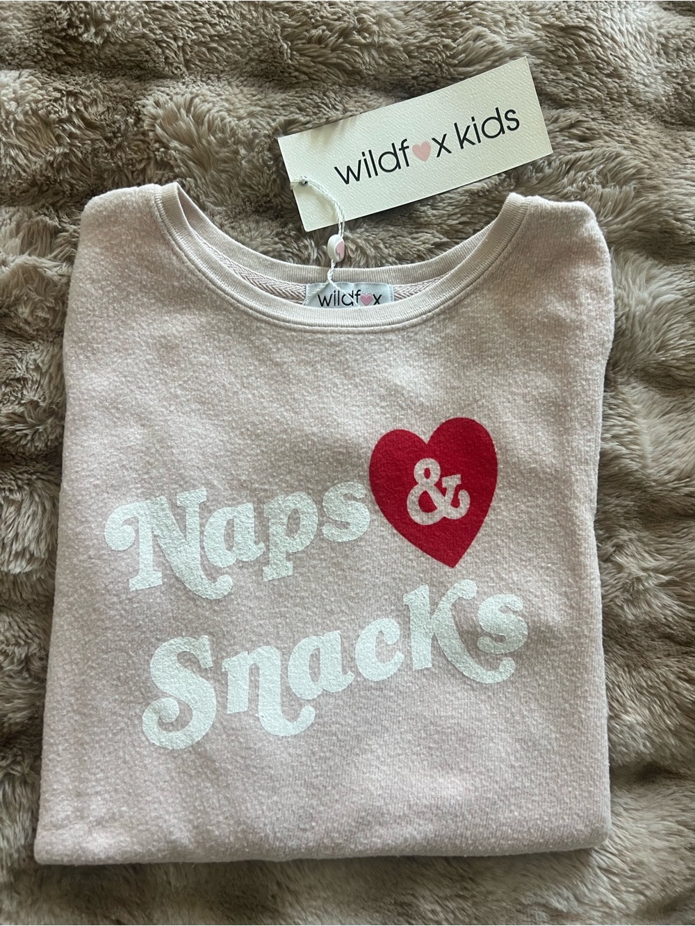Wildfox Kids Light Pink 'Naps & Snacks' Sweatshirt with Red Heart